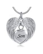 Angel Wings Son - Stainless Steel Cremation Ashes Jewellery Necklace Pendant