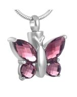 Blissful Butterfly Amethyst - Stainless Steel Cremation Ashes Jewellery Pendant