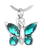 Blissful Butterfly Indicolite - Stainless Steel Cremation Ashes Jewellery Pendant