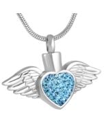 Blushing Wings Blue Stones - Stainless Steel Ashes Jewellery Pendant