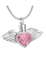 Blushing Wings Pink Stones - Stainless Steel Ashes Jewellery Pendant