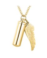 Cylinder Wing Charm Gold - Stainless Steel Cremation Ashes Pendant
