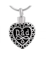 Dad Black Inlay Heart - Stainless Steel Ashes Jewellery Memorial Urn Pendant