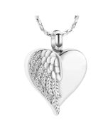 Feathered Wing Heart -Stainless Steel Cremation Ashes Jewellery Urn Pendant