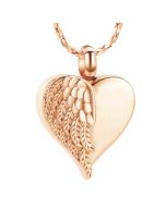 Feathered Wing Heart Rose Gold -Stainless Steel Cremation Ashes Jewellery Urn Pendant