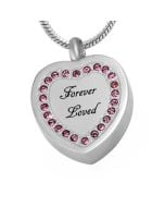 Forever Heart Pink Stones - Stainless Steel Cremation Ashes Jewellery Pendant
