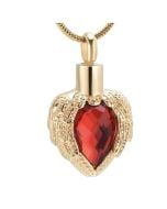Jewelled Wings Gold Ruby - Stainless Steel Cremation Ashes Jewellery Pendant