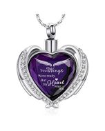 Your Wings Purple Crystal - Stainless Steel Cremation Ashes Jewellery Urn Pendant