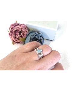 LifeStone™ Ladies Together Hearts Cremation Ashes Ring-Aquamarine-Sterling Silver