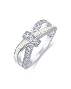 LifeStone™ Ladies Bow Ribbon Cremation Ashes Memorial Ring-Pearl-Sterling Silver