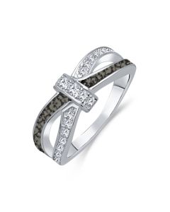 LifeStone™ Ladies Bow Ribbon Cremation Ashes Memorial Ring-Midnight-Sterling Silver