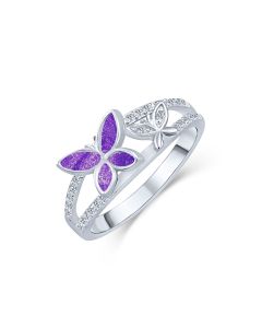 LifeStone™ Butterflies Nigh Ladies Cremation Ashes Ring-Violet-Sterling Silver