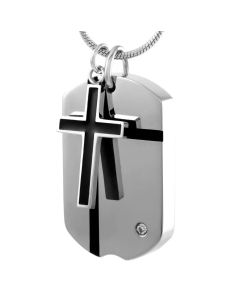 Cross Dog Tag -Stainless Steel Cremation Ashes Jewellery Memorial Pendant