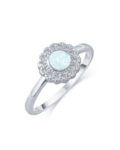 LifeStone™ Ladies Forever Fleur Cremation Ashes Ring-Aquamarine-Sterling Silver