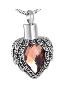Jewelled Wings Vintage Rose - Stainless Steel Cremation Ashes Jewellery Pendant