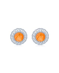 LifeStone™ Ladies Sterling Silver Forever Round Cremation Ashes Earrings-Amber