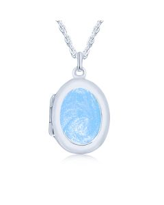LifeStone™ Ladies Sterling Silver Cremation Ashes Oval Photo Locket-Azure