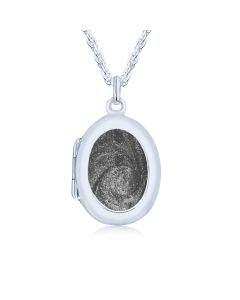 LifeStone™ Ladies Sterling Silver Cremation Ashes Oval Photo Locket-Midnight