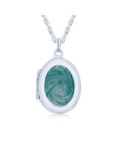 LifeStone™ Ladies Sterling Silver Cremation Ashes Oval Photo Locket-Peacock
