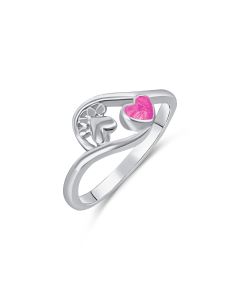 LifeStone™ Pet Paw Heart Cremation Ashes Ring-Magenta-Sterling Silver