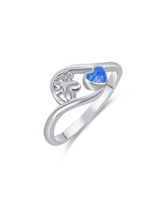 LifeStone™ Pet Paw Heart Cremation Ashes Ring-Sapphire-Sterling Silver