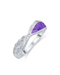 LifeStone™ Ladies Precious Wing Cremation Ashes Ring-Violet-Sterling Silver