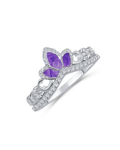LifeStone™ Ladies Princess Tiara Cremation Ashes Ring-Violet-Sterling Silver