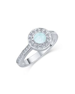 LifeStone™ Ladies Radiant Circle Cremation Ashes Ring-Aquamarine-Sterling Silver