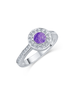 LifeStone™ Ladies Radiant Circle Cremation Ashes Ring-Violet-Sterling Silver