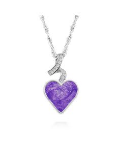 LifeStone™ Ribboned Heart Cremation Ashes Pendant-Violet-Sterling Silver