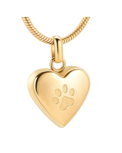 Pet Paw Heart Gold - Stainless Steel Cremation Ashes Memorial Pendant