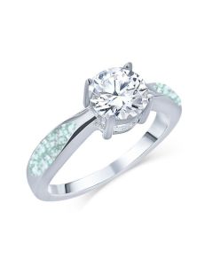 LifeStone™ Ladies Solitaire Cremation Ashes Memorial Ring-Aquamarine-Sterling Silver