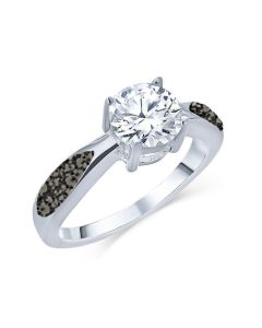 LifeStone™ Ladies Solitaire Cremation Ashes Memorial Ring-Midnight-Sterling Silver