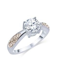 LifeStone™ Ladies Solitaire Cremation Ashes Memorial Ring-Natural-Sterling Silver