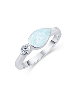 LifeStone™ Ladies Teardrop Cremation Ashes Ring-Aquamarine-Sterling Silver