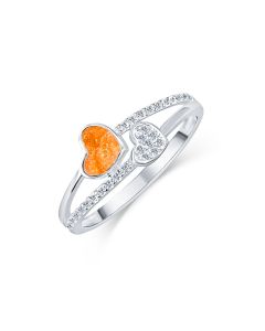 LifeStone™ Ladies Together Hearts Cremation Ashes Ring-Amber-Sterling Silver