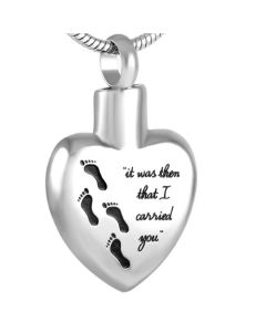 'I Carried You' Footprints - Stainless Steel Cremation Ashes Jewellery Pendant