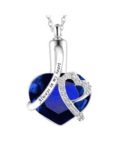 Always In My Heart Navy - Premium White Gold Plated Stainless Steel Cremation Ashes Jewellery Urn Pendant