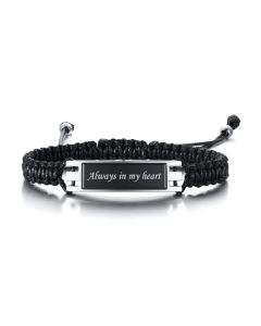 Always in my Heart Cord Bracelet - Stainless Steel Cremation Ashes Jewellery
