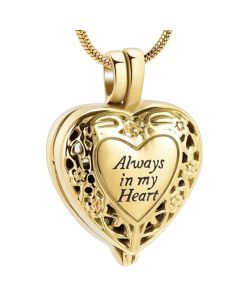 Always in my Heart Urn Locket - Gold Stainless Steel Cremation Ashes Jewellery Urn Pendant