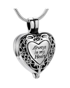 Always in my Heart Urn Locket - Stainless Steel Cremation Ashes Jewellery Urn Pendant