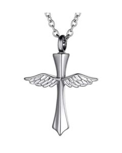 Angel Wings Cross- Stainless Steel Cremation Ashes Jewellery Pendant