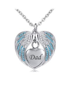 Angel Wings Dad Blue - Stainless Steel Cremation Ashes Jewellery Necklace Pendant