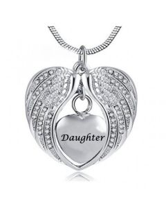 Angel Wings Daughter - Stainless Steel Cremation Ashes Jewellery Necklace Pendant