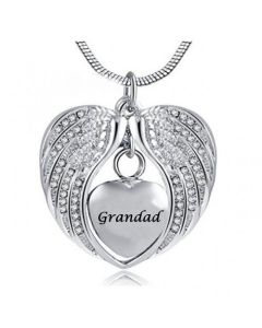 Angel Wings Grandad - Stainless Steel Cremation Ashes Jewellery Necklace Pendant