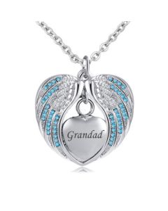 Angel Wings Grandad Blue - Stainless Steel Cremation Ashes Jewellery Necklace Pendant