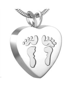 Baby Feet Heart - Stainless Steel Cremation Ashes Jewellery Pendant