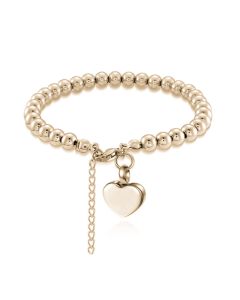 Ball Heart Charm Bracelet- Stainless Steel Gold Cremation Ashes Jewellery