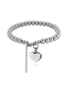 Ball Heart Charm Bracelet- Stainless Steel Cremation Ashes Jewellery