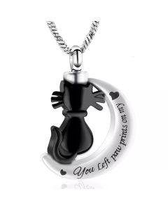 Black Cat Moon - Stainless Steel Cremation Ashes Jewellery Pendant